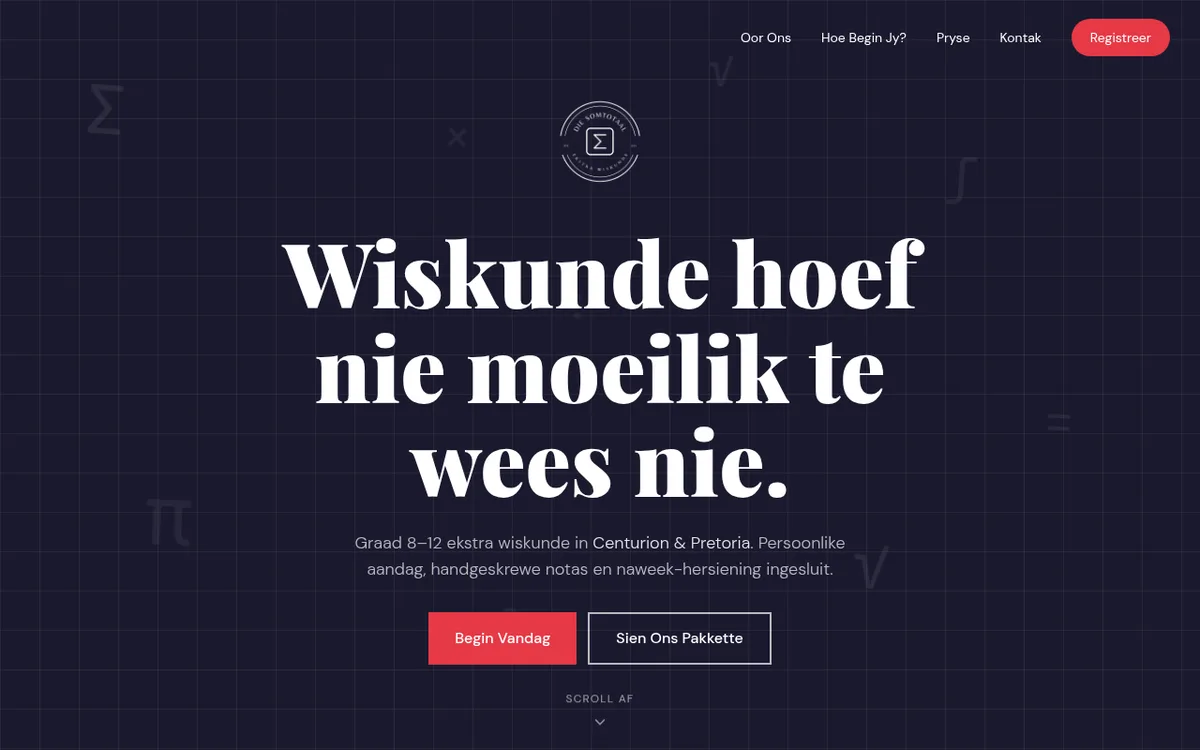 The Die Somtotaal homepage, in Afrikaans